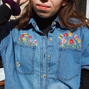 Floral Embroidered Denim Shirt